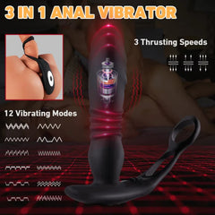 Sextoyvibe™ David - 12 Vibrating & 3 Thrusting Silent Remote Control Prostate Massager With 2 Cock Rings
