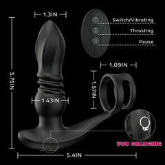 Cook-7 Thrusting &amp; Vibrating Drill Spirals Double Cock Rings Prostate Massager