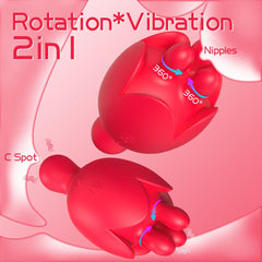 Two-in-one rose shaped nipple C-spot rotating vibrating waterproof silicone massager