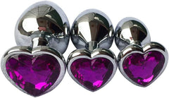 3Pcs Set Luxury Metal Butt Toys Heart Shaped Anal Trainer Jewel Butt Plug Kit SM