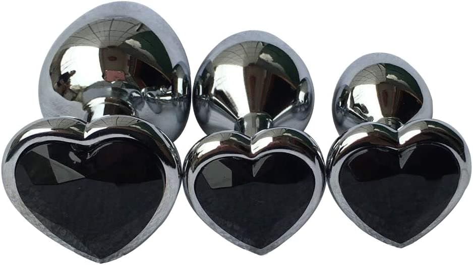3Pcs Set Luxury Metal Butt Toys Heart Shaped Anal Trainer Jewel Butt Plug Kit SM