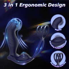 3 in 1 Vibrating Butt Plug Anal Vibrator with Dual Penis Rings-USA Only