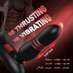 Low Noise 10 Thrusting &amp; Vibrating Double Cock Rings Silicone Prostate Massager