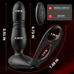 Low Noise 10 Thrusting &amp; Vibrating Double Cock Rings Silicone Prostate Massager