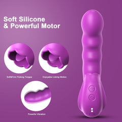 3-in-1 clitoral tongue dildo vaginal G-spot vibrating stimulator with 10 modes-Purple